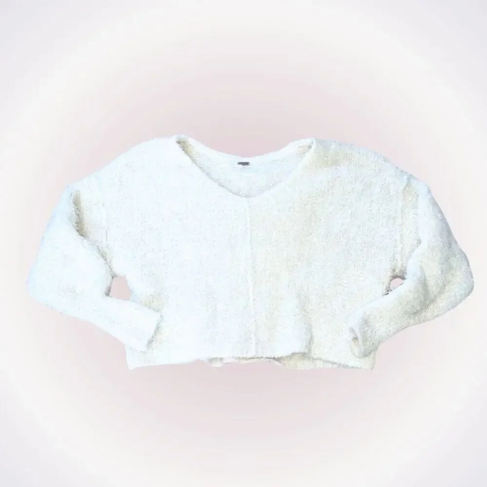 Free People Cream Soft Knit V-Neck Sweater | Sz S